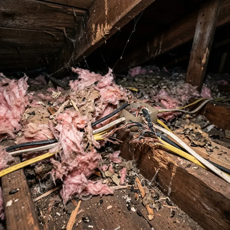 Contaminated ceiling insulation being assessed in a Essendon roof space